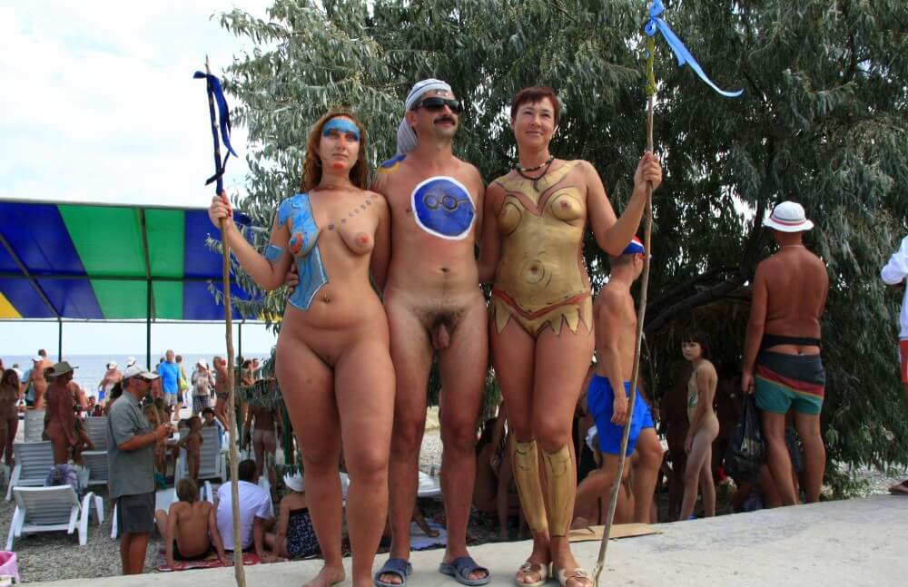Three Painted Girl Poses pics - Freedom is an integral part of naturism