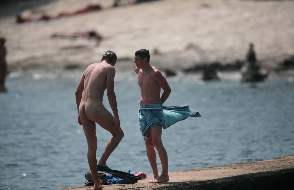 Nudists Boys - Water Prep On The Ledge - Watching naked nudists