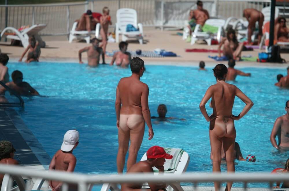 Pool-Shore Group Exercise - These movements promote an open attitude toward nudity without sexual connotations